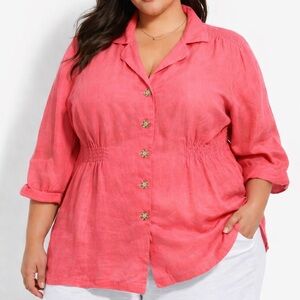 dressbarn 100% Linen Button Down Shirt